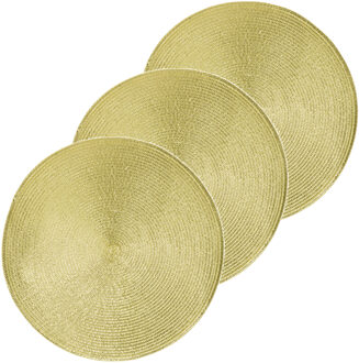 6x Ronde placemats glimmend goud 38 cm geweven/gevlochten - Placemats Goudkleurig