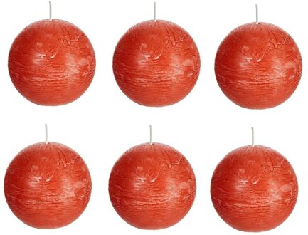 6x Ronde rustieke kaarsen oranje 8 cm 24 branduren sfeerkaarsen - bolkaarsen