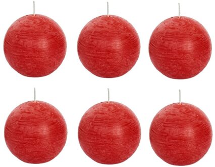 6x Ronde rustieke kaarsen rood 8 cm 24 branduren sfeerkaarsen - bolkaarsen