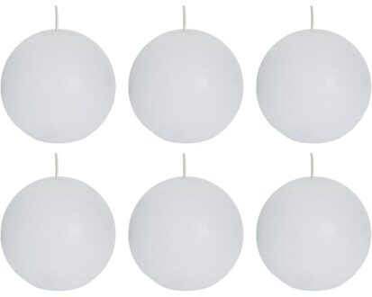 6x Ronde rustieke kaarsen wit 8 cm 24 branduren sfeerkaarsen - bolkaarsen