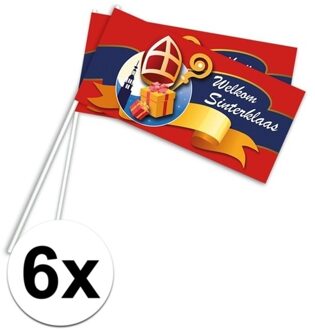 6x Rood Welkom Sinterklaas zwaaivlaggetjes 38 cm
