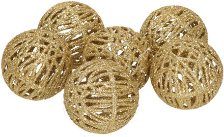 6x Rotan kerstballen goud met glitters 5 cm kerstboomversiering Rood
