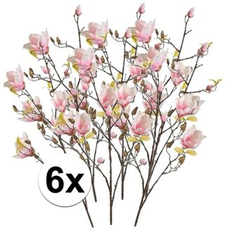 6x Roze Magnolia kunstbloem 105 cm - Kunstbloemen
