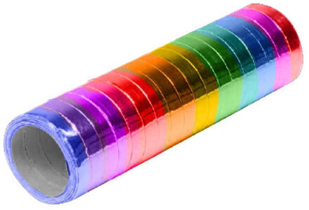 6x Serpentine rollen metallic regenboog metallic 4 meter - Feest/verjaardag/Pride versiering