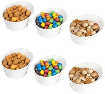 6x Serveerschaaltjes voor tapas, snacks, sausjes en borrelhapjes wit 11,5 x 6 cm - Tapas schaaltjes - Snack schalen