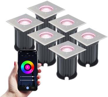 6x - Smart LED Grondspots WiFi+ Bluetooth Zilver IP65