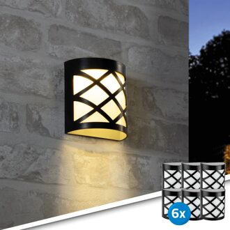 6x Solar wandlamp China - Zwart - 6 LEDs warm wit - Buitenlamp op zonne-energie