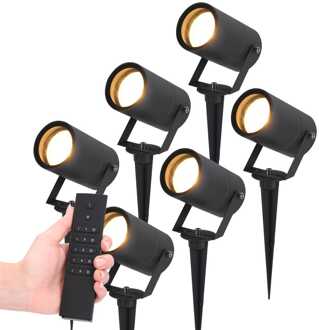 6x Spikey LED Prikspot Zwart IP65 GU10