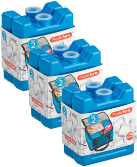 6x stuks 100 grams koelelementen - 8 x 7.5 x 2.3 cm - blauw - kunststof - met sneeuwvlokken print