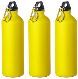 6x Stuks aluminium waterfles/drinkfles geel met schroefdop en karabijnhaak 800 ml