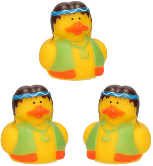6x stuks badeendje flower power hippie geel met groen/oranje vestje 5 cm