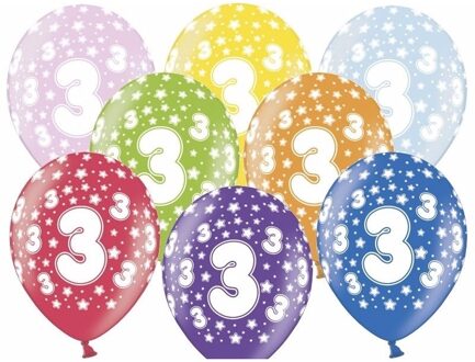 6x stuks Ballonnen 3 jaar thema met sterretjes Multi