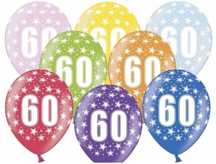 6x stuks Ballonnen 60 jaar thema met sterretjes - Ballonnen Multikleur