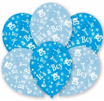 6x stuks Blauwe geboorte ballonnen jongen 27.5 cm