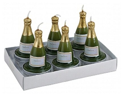 6x stuks Champagnefles theelichtjes/waxinelichtjes Creme