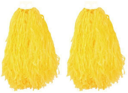 6x Stuks cheerball/pompom met ringgreep - geel - 28 cm - Cheerleader verkleed accessoires