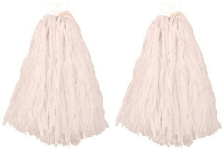 6x Stuks cheerball/pompom wit met ringgreep 28 cm