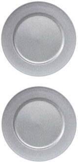 6x stuks diner borden/onderborden zilver met glitters 33 cm