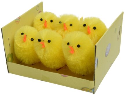 6x stuks gele paaskuikentjes 4 cm - Feestdecoratievoorwerp