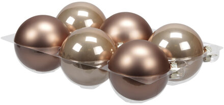 6x stuks glazen kerstballen ginger bruin 8 cm mat/glans - Kerstbal