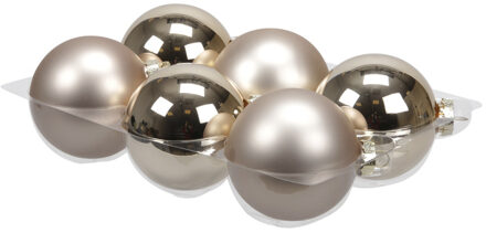 6x stuks glazen kerstballen licht champagne 8 cm mat/glans - Kerstbal Champagnekleurig
