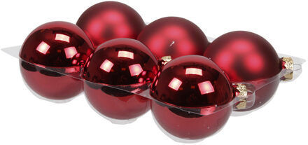 6x stuks glazen kerstballen rood 8 cm mat/glans
