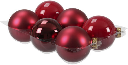 6x stuks glazen kerstballen rood/donkerrood 8 cm mat/glans