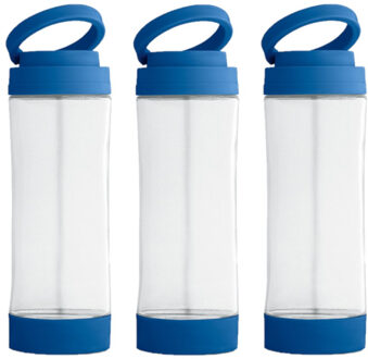 6x Stuks glazen waterfles/drinkfles met blauwe kunststof schroefdop en smartphone houder 390 ml