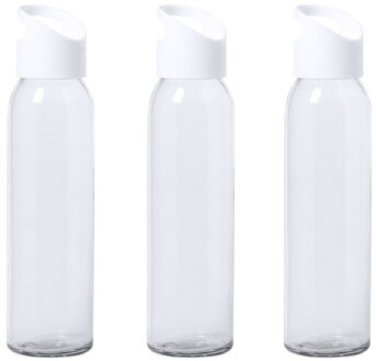 6x Stuks glazen waterfles/drinkfles transparant met schroefdop met wit handvat 470 ml - Drinkflessen