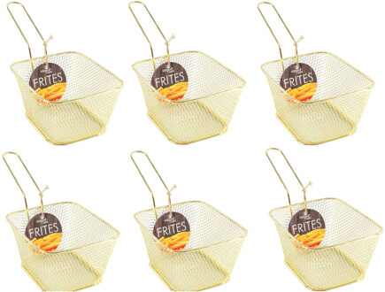 6x stuks gouden patat/snack serveermandjes/frietmandjes 14 cm - Tafeldecoratie - Patat/snack serveren in een mandje