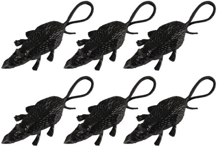 6x stuks horror griezel ratten zwart 8 cm - Feestdecoratievoorwerp