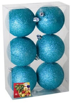 6x stuks kerstballen ijsblauw glitters kunststof 4 cm - Kerstbal