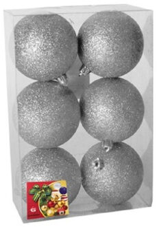 6x stuks kerstballen zilver glitters kunststof 4 cm - Kerstbal Zilverkleurig