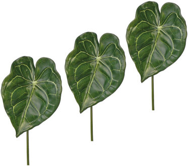 6x Stuks Kunst Anthurium Bladgroen Kunstplant Takken 67 Cm - Kunstbloemen