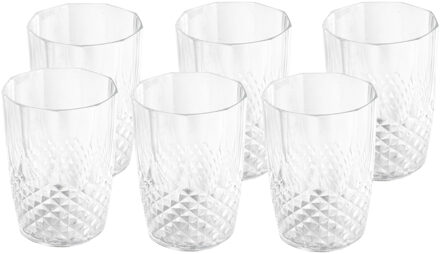 6x stuks kunststof drinkglazen/waterglazen 400 ml met kristaleffect - Drinkglazen Transparant