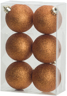 6x stuks kunststof glitter kerstballen oranje 6 cm - Kerstbal