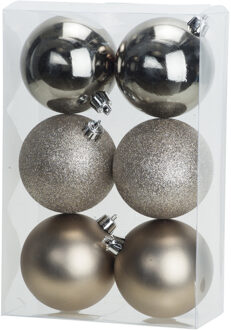 6x stuks kunststof kerstballen champagne 8 cm mat/glans/glitter - Kerstbal Champagnekleurig