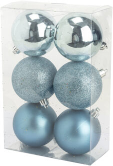 6x stuks kunststof kerstballen ijsblauw 8 cm mat/glans/glitter - Kerstbal