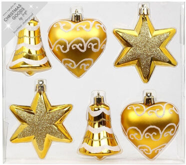 6x stuks kunststof kersthangers figuurtjes goud 9 cm kerstornamenten