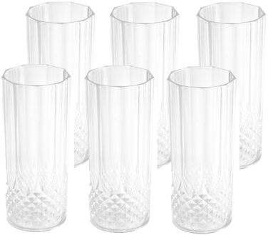 6x stuks kunststof longdrinkglazen 400 ml met kristaleffect - Drinkglazen Transparant