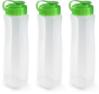 6x stuks kunststof waterflessen 1000 ml transparant met dop groen