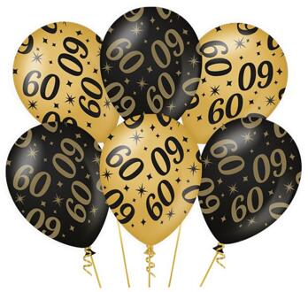 6x stuks leeftijd verjaardag feest ballonnen 60 jaar geworden zwart/goud 30 cm - Ballonnen Multikleur