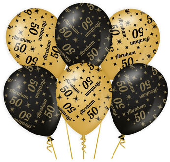 6x stuks luxe Abraham/50 jaar feest ballonnen - zwart/goud - latex - ca 30 cm - Ballonnen Multikleur