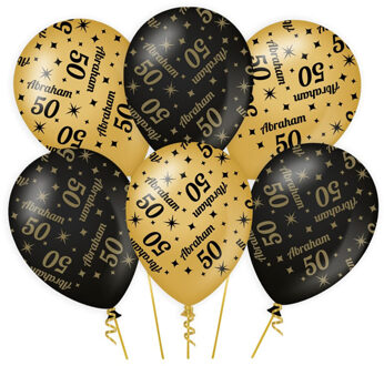 6x stuks luxe Abraham/50 jaar feest ballonnen - zwart/goud - latex - ca 30 cm
