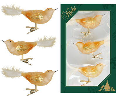 6x stuks luxe glazen decoratie vogels op clip goud 11 cm