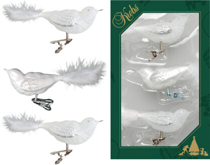 6x stuks luxe glazen decoratie vogels op clip wit 11 cm