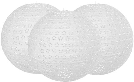 6x stuks luxe lampion wit met bloem motief 35 cm