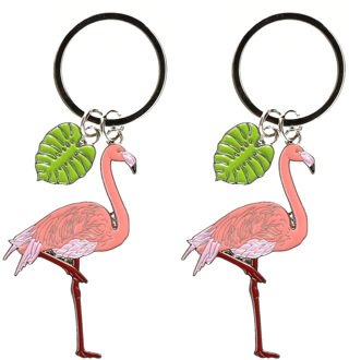 6x stuks metalen flamingo sleutelhanger 5 cm