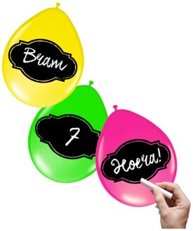 6x stuks Neon kleur ballonnen beschrijfbaar