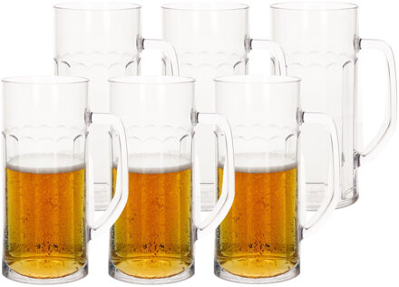 6x stuks onbreekbare bierpul ribbel transparant kunststof 56 cl/560 ml - Bierglazen